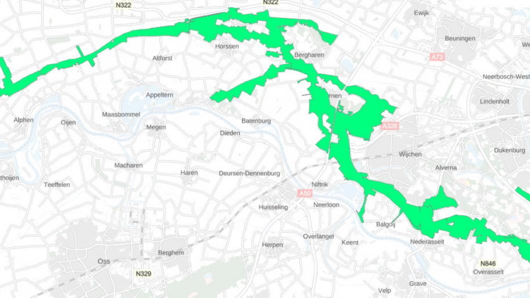 Het deel van het Gelderse Natuurnetwerk dat door Wijchen loopt.